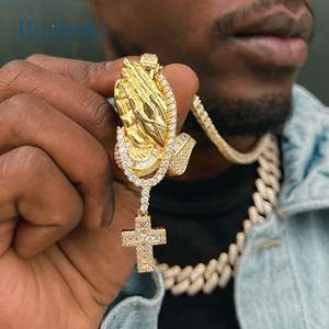 Design de mode Prier Main 925 Argent 18k Or Blanc Plaqué VVS Moissanite Diamant Hip Hop Bijoux Hommes Pendentif - Product Image 5