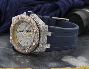 Reloj Cronógrafo de Lujo con Incrustaciones de Moissanita, Esfera y Correa Azules, Joyería Hip Hop Premium con Aspecto de Diamante VVS1 - Product Image 2