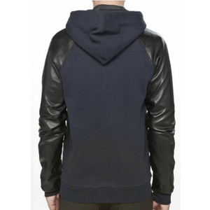 Sweat à capuche pull pour hommes d'automne avec fonction anti-rétrécissement manches en cuir PU personnalisables conception pratique respirante avec poches - Product Image 4