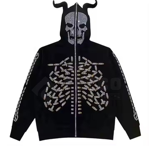 Sudadera con capucha de algodón 100% de peso pesado para hombre de mejor diseño cómoda manga completa con cuello con capucha de diamantes de imitación para invierno - Product Image 1