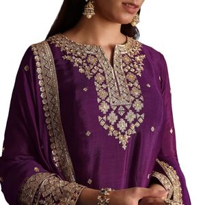 Ensemble Kurta et palazzo ornés de paillettes violettes vente en gros de vêtements ethniques pour femmes fournisseur d'usine OEM tenue de fête personnalisée - Product Image 4