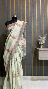 Handblock Printed Chanderi Saree with Floral Motifs Lightweight Festive & Wedding Wear for Best Wholesale <b>Price</b> - Product Image 2