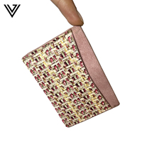 Dompet Kartu Kulit PU Anti-RFID Dua Warna Cetak Mewah, Desain Terbuka Tipis, Stylish, Tahan Lama, Unisex, Panjang Pendek