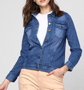 Chaqueta vaquera abotonada para mujer, chaqueta vaquera informal elegante para mujer, mezcla de algodón, abrigo vaquero azul clásico con bolsillos con solapa en el pecho - Product Image 6