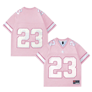 Camiseta Deportiva Rosa de Malla, Secado Rápido, Transpirable, Cuello en V, Manga Corta, para Fútbol, con Número y Letra Personalizados, Estilo Urbano, Tops con Diseño de Bandera - Product Image 1