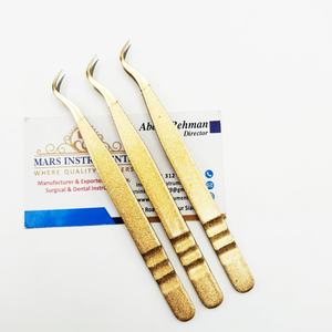Or métallique pointe pointue incurvée en acier inoxydable antistatique précision Extensions de cils durables pince à épiler de haute qualité - Product Image 1