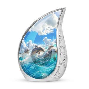Urna Funeraria Ecológica Estilo Americano/Europeo Ocean Bliss Dolphins - Urna Pequeña para Cenizas de Adultos con Diseños Personalizables - Product Image 3