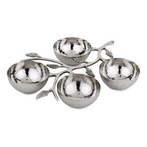 Ensemble de bols de service de haute qualité en argent fini avec un support en forme de branche de feuille pour la salle à manger à domicile, les fêtes et les occasions spéciales - Product Image 5