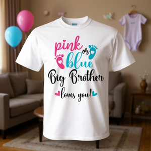 T-shirt personnalisable pour révélation du sexe de bébé « Big Brother t'aime » rose ou bleu – T-shirt promotionnel pour bébé - Product Image 1