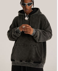 Custom logo <b>Black</b> Oversize Pullover <b>Hoodies</b> Unisex Vintage Acid Wash 500 GSM Hoodie ultra Soft Heavyweight Hoodie - Product Image 2