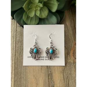 Boucles d'oreilles pendantes Thunderbird en argent sterling et turquoise Genevieve Francisco Kingman - Product Image 1