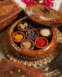PRACTICAL NATURAL <b>WOODEN</b> Premium Printed Home <b>Wooden</b> Tabletop Spice <b>Box</b> With Separate Compartments for Spices and Dry Fruit - Product Image 4