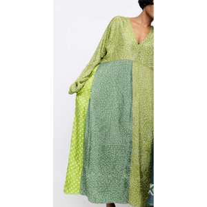 Vestido de Seda Jacquard Verde de Alta Calidad AMBER 98 para Mujer, Estilo Boho, Largo hasta el Suelo, Transpirable, con Mangas Farol y Estampado Floral, Tallas XS-XL - Product Image 2