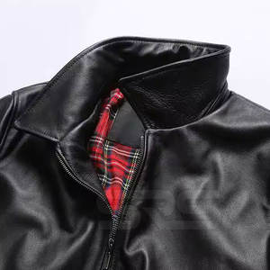 Chaqueta Bomber de Cuero 100% para hombre a la venta con cuello levantado en todos los colores, tallas, chaquetas de invierno de cuero para hombre - Product Image 4