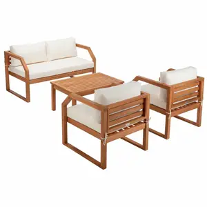 Garten Patio Sofa Sets Teak Massivholz Mit Kissen Weiße Farbe Für Gartenmöbel