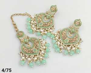 Moitipearl ต่างหูชุบทองอินเดียแบบดั้งเดิมต่างหูห้อยและโทนสี & mangtikka ชุดผู้หญิงและเด็กผู้หญิง - Product Image 4