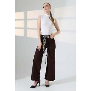 XLove Jeans - Jeans de mezclilla de cintura alta y pierna ancha para mujer, pantalones de mezclilla marrones de corte Milano hasta el tobillo con cierre de botón y cremallera - Product Image 1