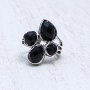 Vente en gros 925 bague en argent sterling massif élégante en onyx noir naturel poire coupe lunette réglage bijoux fins pour les mariages - Product Image 1