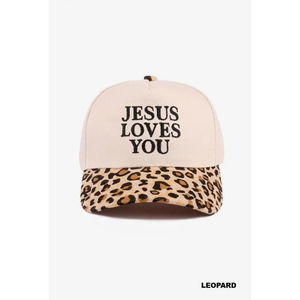 Jesus Loves You <b>Leopard</b> Faith Embroidered <b>Hat</b> - Product Image 1