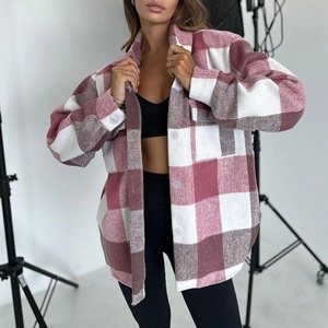 แจ็กเก็ตผ้าสักหลาดลายสก็อตสำหรับผู้หญิง, เสื้อแจ็คเก็ตแขนยาวมีกระดุมมีฮู้ดเสื้อโค้ทแจ็คเก็ตสไตล์มอเตอร์ไซค์ฤดูหนาว - Product Image 6