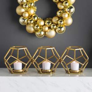 Aluminium Metal Gold Plated Finish Tea Light Votive <b>Candle</b> <b>Holders</b> for Home Party Decorations Includes Glass <b>Candle</b> Jars - Product Image 4