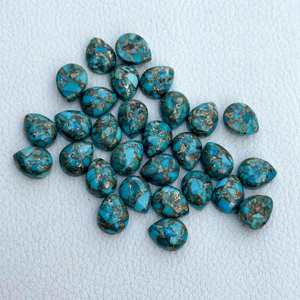 Prix bas du fabricant direct 100% cabochons de poire turquoise en cuivre bleu naturel 8x12mm cristal de qualité fine calibré - Product Image 1