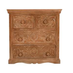 Commode En Bois De Manguier Sculpté De 4 Tiroirs - Product Image 3