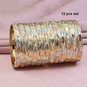 Juego de 12 Brazaletes Chapados en Oro de 3 Tonos al por Mayor, Joyería de Moda Multitono para Fiestas - Product Image 1
