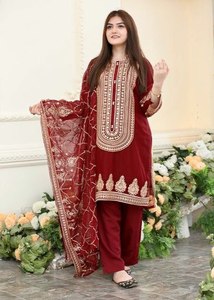 Designer à la mode traditionnel chinois point Salwar Kameez ensemble fête porter fantaisie Dupatta fait Georgette pour les mariages réceptions - Product Image 5