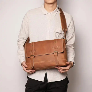Classic Genuine Leather Laptop Messenger Bag with Zipper Closure Shoulder Strap Durable Design Protective Portable - Product Image 2