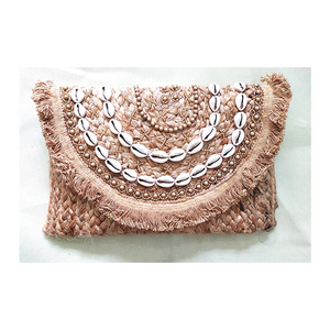 Haute qualité bohème Jute pochette portefeuille à la main inde broderie perlée coquille gland coton longue fermeture à glissière mode - Product Image 3