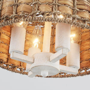 Lámparas de techo de tambor regulable bohemio de 12 pulgadas, 4 luces de ratán Natural, algas marinas, semi al ras, novedad, decoración creativa para el hogar - Product Image 3