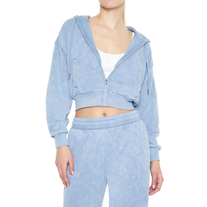 Nuevo Diseño, Sudadera Corta con Cierre Completo y Dos Bolsillos, Tejido Transpirable con Efecto Ácido, Estilo Urbano, Diseño Personalizado para Mujer - Product Image 1