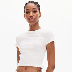 Nardon Apparel logotipo personalizado OEM Casual mujer sólido en blanco algodón Crop Tops camiseta - Product Image 5