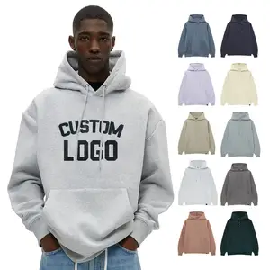 Men's 100% cotton 500 gsm blank heavy weight hoodies thick custom printing logo drop shoulder flock hoodies sweatshirt for men