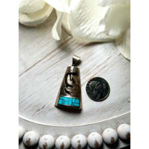 Navajo <b>Crafted</b> Kingman Turquoise & Sterling Silver Pendant Fine Jewelry Charms - Product Image 2