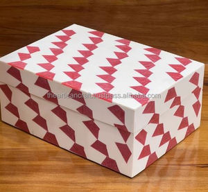 Handmade <b>Red</b> & White Pattern Bone Inlay Jewelry Organizer Storage <b>Box</b> Artisan Craft Natural Crafts for Table & Home Decor - Product Image 4