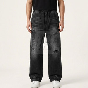 Pantalon décontracté déchiré pour homme avec cordon de serrage, en coton délavé, coupe décontractée, style streetwear, pour le quotidien - Product Image 3