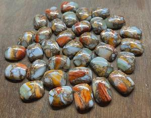 พลอยทองแดงหอยนางรมสีขาวธรรมชาติ10X14mm เทอร์ควอยซ์ทรงรีขัดเงาสูงพลอยหลังแบนหลวมสำหรับทำขายส่ง - Product Image 4