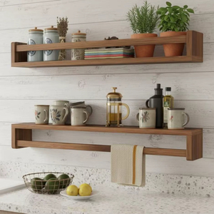 100% Solid Wood Floating Wall Shelf For Bathroom Livingroom Floating Rack Wall Mounted <b>Partition</b> Rack For Dinnerware Pot Storage - Product Image 1