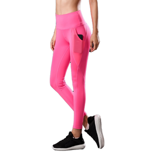 Leggings de yoga taille haute pour femmes, couleur unie, avec poches, extensibles dans quatre directions, longueur intégrale, design rose - Product Image 5