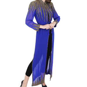 Premium Handmade Women's Kimono <b>Cardigan</b> <b>Shrug</b> High Front Open Abaya Holidays Parties Hand Embroidered Summer Look Indian - Product Image 1