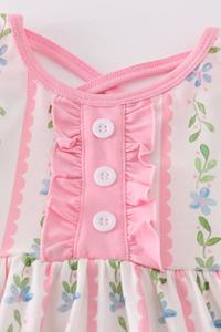 Vestido de Algodón Suave con Estampado Floral Rosa y Volantes para Niñas, Elegante Traje de Bebé Lavable para Primavera y Ocasiones Especiales - Product Image 3