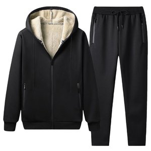 Ensemble de survêtement à capuche en coton 100% uni pour femmes grandes tailles, 2 pièces, polaire chaud, survêtement d'hiver, pantalon de jogging - Product Image 1