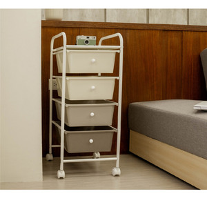 Minimalist 4-Drawer Mobile Storage <b>Trolley</b> <b>White</b> Plastic Bedroom Office Organizer with Wheels - Product Image 2
