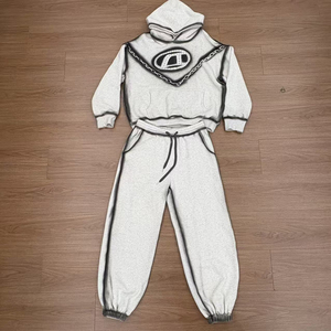 Ensemble de survêtement pour homme vintage délavé à l'acide, jogging délavé au soleil, logo brodé, pantalon évasé, survêtement DTG 100% coton - Product Image 1