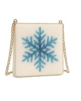 Pochette perlée flocon de neige de Noël sac à main de soirée perlé bleu et blanc fait à la main pour les fêtes de vacances et les événements d'hiver