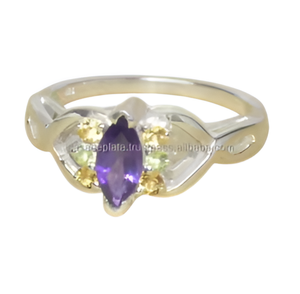 Anillo de Plata de Ley 925 Hecho a Mano con Engaste de Bisel con Amatista, Citrino y Peridoto, Elegante para Mujer, para Bodas y Fiestas - Product Image 1