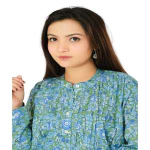 Boho Style Block Print Cotton <b>Top</b> Women's Short Blouse, Summer Casual Wear, <b>Hippie</b> Bohemian Shirt for Everyday Style - Product Image 4