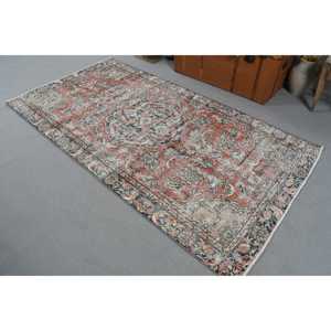 Turkish Area Rug 4.1x7.4 ft, Vintage <b>Red</b> Ikat <b>Wool</b> Rug - Product Image 2